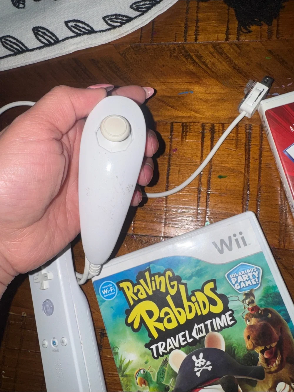 Nintendo White Wii Remote with Nunchuk + Rayman Raving Rabbids & Boom Blox